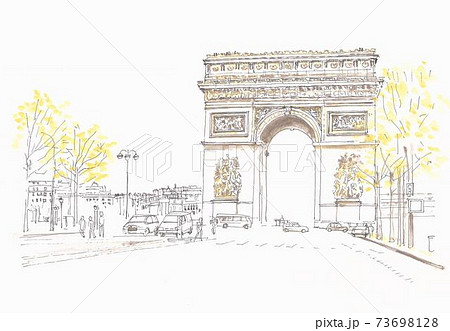 ヨーロッパの街並み パリの凱旋門のイラスト素材
