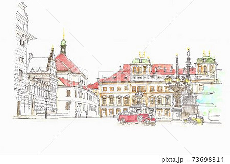 世界遺産の街並み チェコ プラハ旧市街の広場のイラスト素材