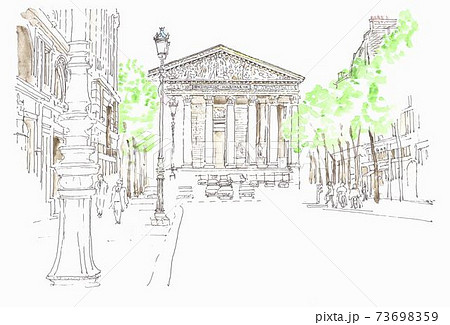 ヨーロッパの街並み フランス パリ マドレーヌ寺院のイラスト素材