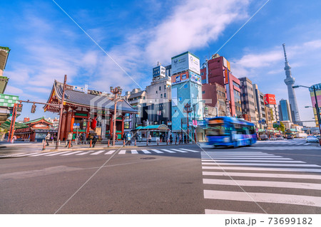 日本の東京都市景観　浅草寺や東京スカイツリーなどを望む 73699182