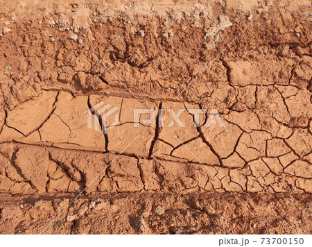 Mudlands that previously contained water have cracked due to hot weather and drought. All water content has been evaporated by the heat 73700150