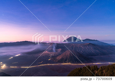 Mount Bromo volcano before sunrise, in East Java, Indonesia 73700609