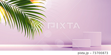 Cosmetic background for product, branding and packaging presentation. geometry form square molding on podium stage with tropical leaf background. vector design Cosmetic background for product, branding and packaging presentation. geometry form square molding on podium stage with tropical leaf background. vector design 73700873