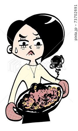 料理を失敗したエプロン女性のイラスト素材 料理を失敗したエプロン女性のイラスト素材