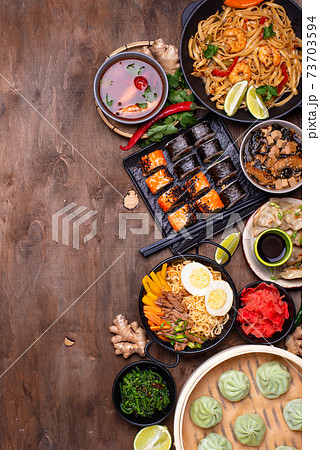 Asian food. Chinese, Japanese and Thai cuisine 73703594
