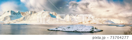 Fabulous winter view on Selfjordenn during sunny day and Krystad Village Fabulous winter view on Selfjordenn during sunny day and Krystad Village 73704277