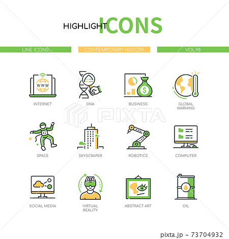 Contemporary history - modern line design style icons set Contemporary history - modern line design style icons set 73704932