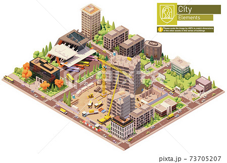 Vector isometric city block with construction site 73705207