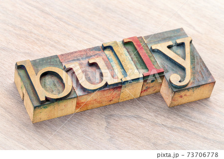 bully word abstract in wood type 73706778