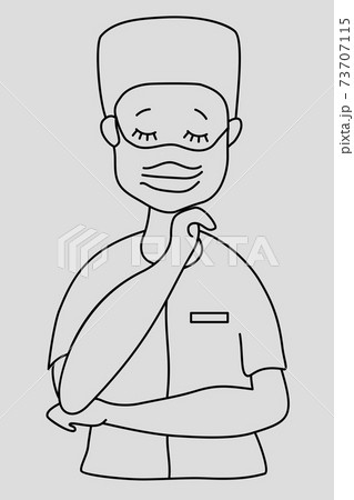 Pandemic concept. Nice nurse, doctor in medical uniform and mask. Vector. outline, line. Doctor saves people from virus and pandemic Pandemic concept. Nice nurse, doctor in medical uniform and mask. Vector. outline, line. Doctor saves people from virus and pandemic 73707115