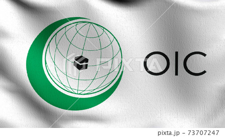 OIC or Organisation of Islamic Cooperation flag blowing in the wind isolated. Official religion abstract design. 3D rendering illustration of waving sign symbol. 73707247