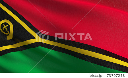 Flag of Vanuatu. 3D rendering illustration of waving sign symbol. Flag of Vanuatu. 3D rendering illustration of waving sign symbol. 73707258