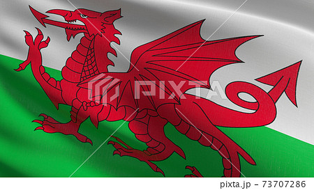 Flag of Wales or welsh. 3D rendering illustration of waving sign symbol. 73707286