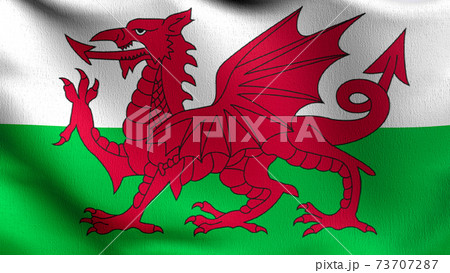 Flag of Wales or welsh. 3D rendering illustration of waving sign symbol. 73707287