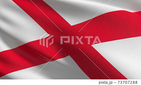 Flag of saint patrick Saltire red cross or Alabama. 3D rendering illustration of waving sign symbol. 73707288