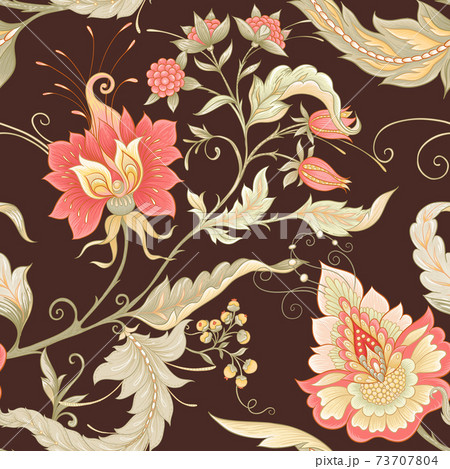 Seamless pattern with stylized ornamental flowers 73707804