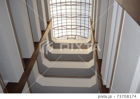 Abstract geometry perspective inside of a building. Geometric pattern architecture. The geometry of the interior of the hotel 73708174