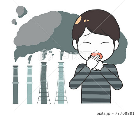 工場の排気ガス 咳き込む男の子のイラスト素材