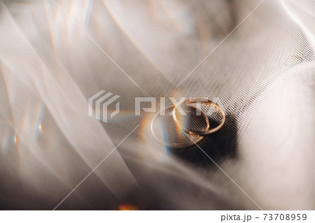 Close-up of two gold wedding rings for a wedding 73708959