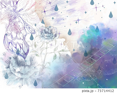 スーパームーン　青い薔薇と天使の絵 スーパームーン 青い薔薇と天使の絵 スーパームーン 青い薔薇と