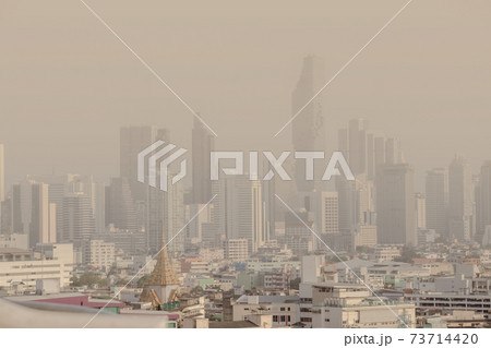 Problem air pollution at hazardous levels with PM 2.5 dust, smog or haze, low visibility in Bangkok city ,Thailand Problem air pollution at hazardous levels with PM 2.5 dust, smog or haze, low visibility in Bangkok city ,Thailand 73714420