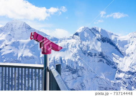 Coin Operated Binocular viewer in Schilthorn Piz Gloria from Murren,Switzerland 73714448