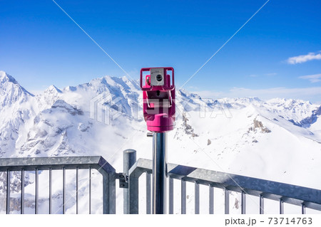 Coin Operated Binocular viewer in Schilthorn Piz Gloria from Murren,Switzerland 73714763