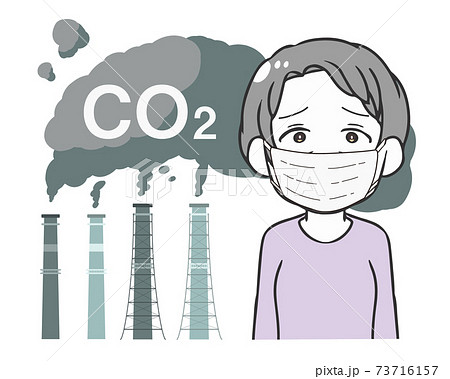 工場の排気ガス CO2 マスクの高齢女性 工場の排気ガス CO2 マスクの高齢女性 73716157