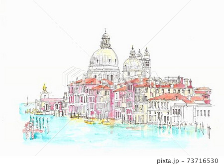 世界遺産の街並み イタリア 海からのベニス のイラスト素材
