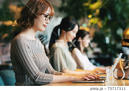コワーキングスペースで仕事をする女性 コワーキングスペースで仕事をする女性 73717311