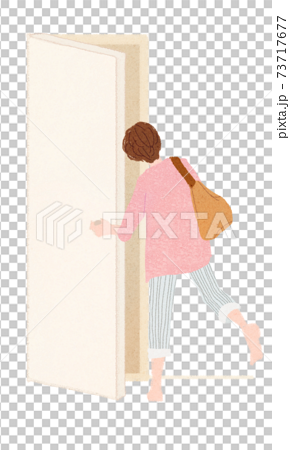 ドアを開けている女性のイラスト素材