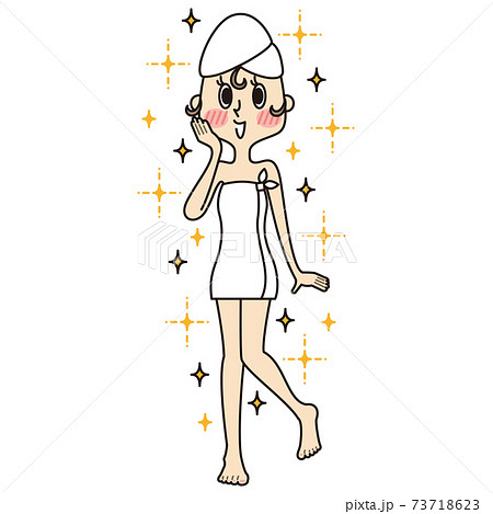 バスタオルを巻いたキラキラした若い女性 バスタオルを巻いたキラキラした若い女性 73718623