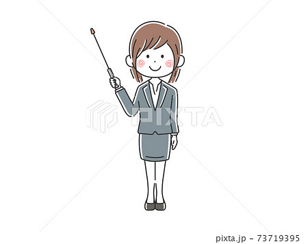 指し棒を使って解説する日本人女性講師のイラストのイラスト素材