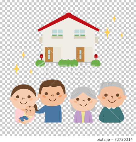 Illustration of a two-family house. A young couple thinking of a two-family house to live with their parents. 73720314