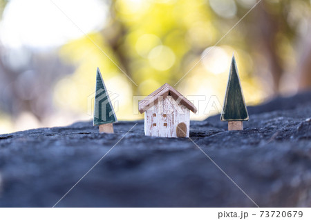 木漏れ日バックの木製のかわいいおうち 73720679