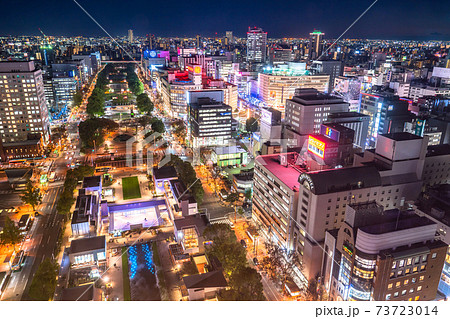 愛知県 名古屋都市夜景 栄の街並みの写真素材