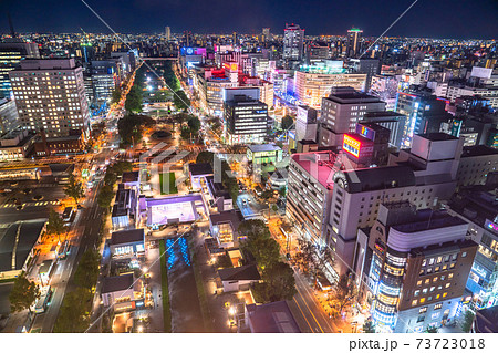 愛知県 名古屋都市夜景 栄の街並みの写真素材