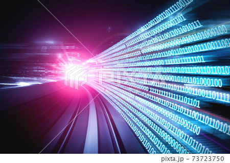 Digital data flow on road with motion blur to create vision of fast speed transfer 73723750