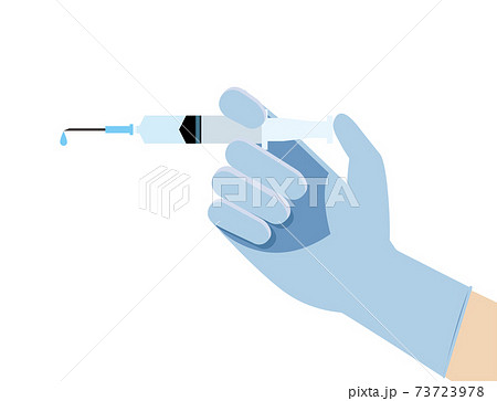 イラスト注射器を手に持ち予防接種するイラスト青手袋感染予防ワクチンcovid 19医療のイラスト素材