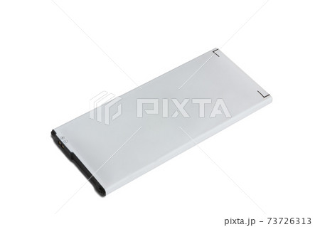 Rechargeable battery for smartphone. Inflated and faulty battery for a phone on a white background close-up. 73726313