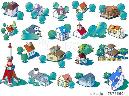 19の様々な建物のイラスト集のイラスト素材
