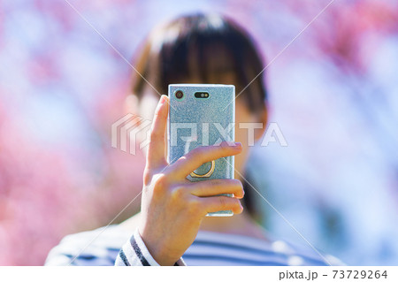 桜をスマホで撮影する　【春　イメージ】 73729264