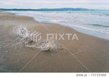plastic string washed up on a beach. plastic string washed up on a beach. 73732000