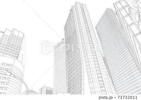ビル住宅シリーズ5見上げたビル線画のイラスト素材 73732011 Pixta