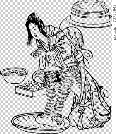 きび団子を作る桃太郎とサルのイラスト素材 きび団子を作る桃太郎とサルのイラスト素材