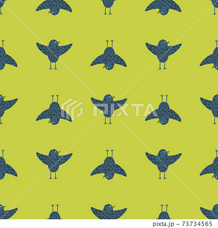 Contrast seamless pattern with flying birds navy blue silhouettes. Green background. Contrast seamless pattern with flying birds navy blue silhouettes. Green background. 73734565
