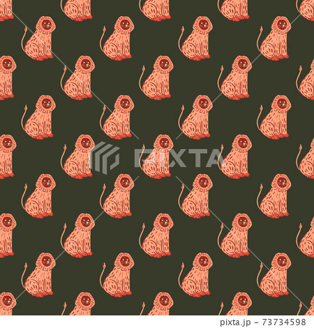 Seamless Pattern With Safari Doodle Pink Lion のイラスト素材