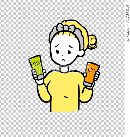 Illustration of a woman suffering from the difference between BB cream and CC cream 73734814