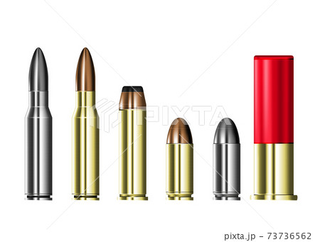 Cartridge cases with bullets, hunting and military ammunition, set of ammo cartridges isolated on transparent background, vector Cartridge cases with bullets, hunting and military ammunition, set of ammo cartridges isolated on transparent background, vector 73736562