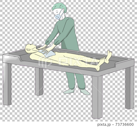 エンバーミングの「乾燥」工程で全身をタオルで拭く人2 エンバーミングの「乾燥」工程で全身をタオルで拭く人2 73736600